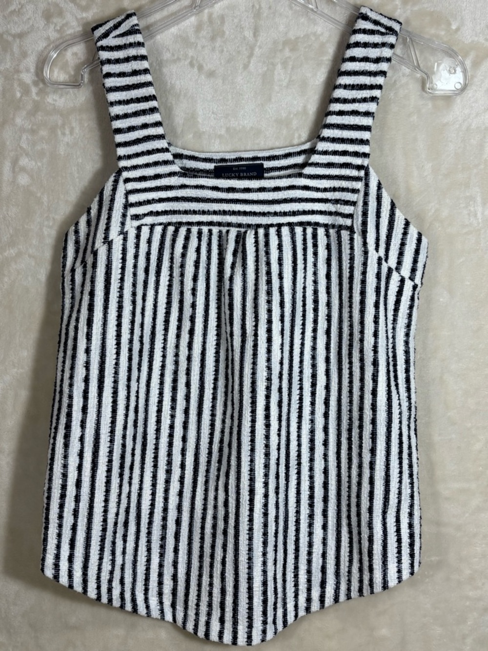 Lucky Brand Women’s Black & White Striped Soft Textured Nautical Wide Strap Tank